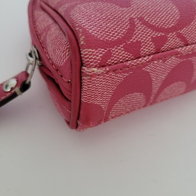 Coach Signature C Pink White Stripe Makeup Cosmetic Bag Pouch