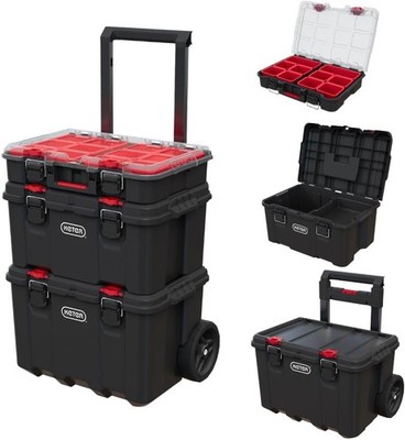 Keter Stack-N-Roll Modular Tools Organizer for Garage Storage and DIY, 3 Piece R