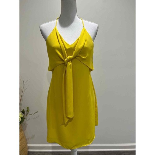 Neu Naked Zebra Damen Medium Kleid vorne zum Binden einfarbig hellgelb Satin Mini NEU - Bild 7 von 7