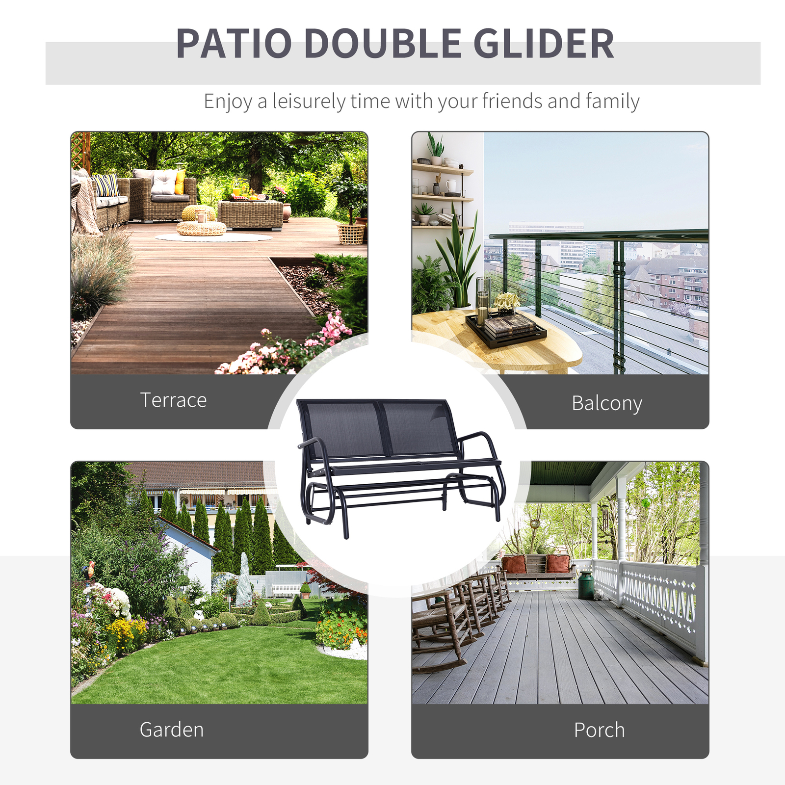 Double Outdoor Glider Chair Patio Rocking Bench for Garden Front Porch Furniture