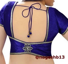 Readymade Saree Blouse, Designer Blue Dupion Silk Sari Blouse, Women's Saree Top