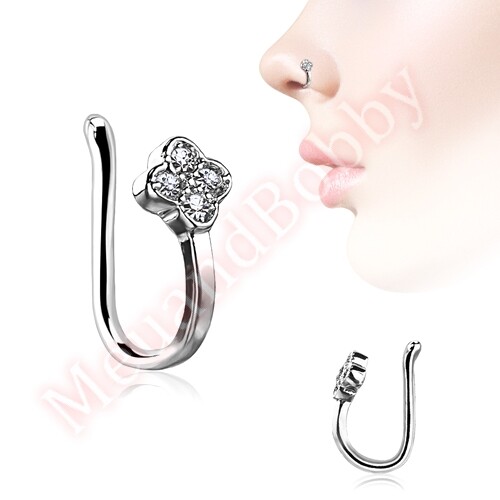 CZ Flower Fake Clip On Nose Ring Non Piercing Body Jewellery - Picture 1 of 1