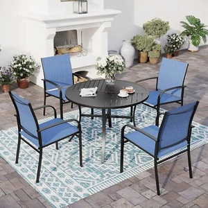5 Piece Patio Furniture Set Outdoor Round Metal Table Patio Dining Chair Set