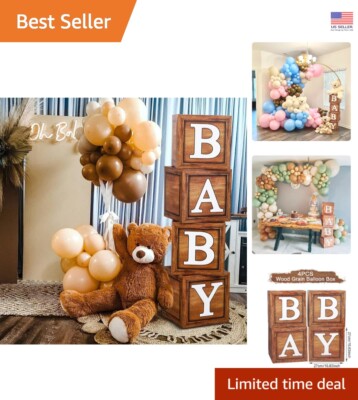 Adorable Teddy Bear Baby Shower Boxes - Easy Assembly Party Decorations, 4 Count