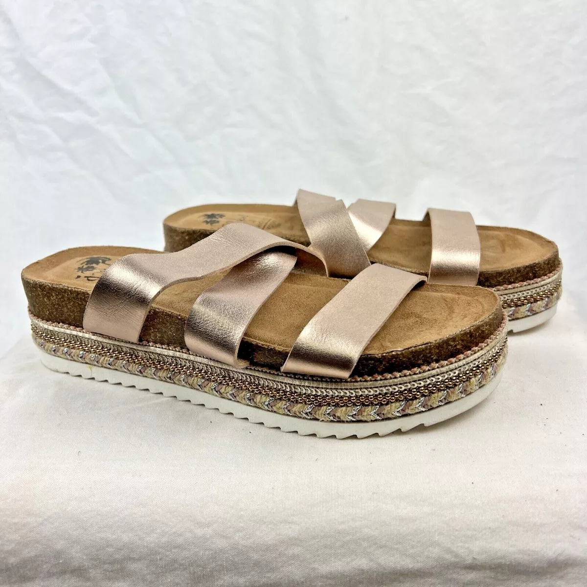 Jellypop Sandals Women 6.5 M Bronze LANZA Flatform Faux Leather Espadrille Slide