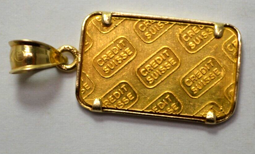 Credit Suisse 5g Fine 9999 Gold Bar &14k Gold Bezel Pendant 6.4g