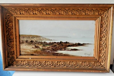 Tableau Marine Bretagne sur panneau Signé Lucien Proust XIXe - Photo 1/4
