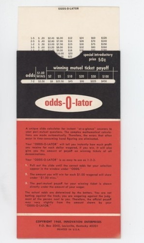 De colección 1968 odds-O-lator/calculadora de diapositivas para probabilidades de apuestas - carreras de caballos - Imagen 3 de 4