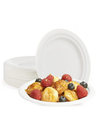 Lot de 100 Assiettes Plates Jetables en Papier Ecologique de 23cm pour Repas et Buffets