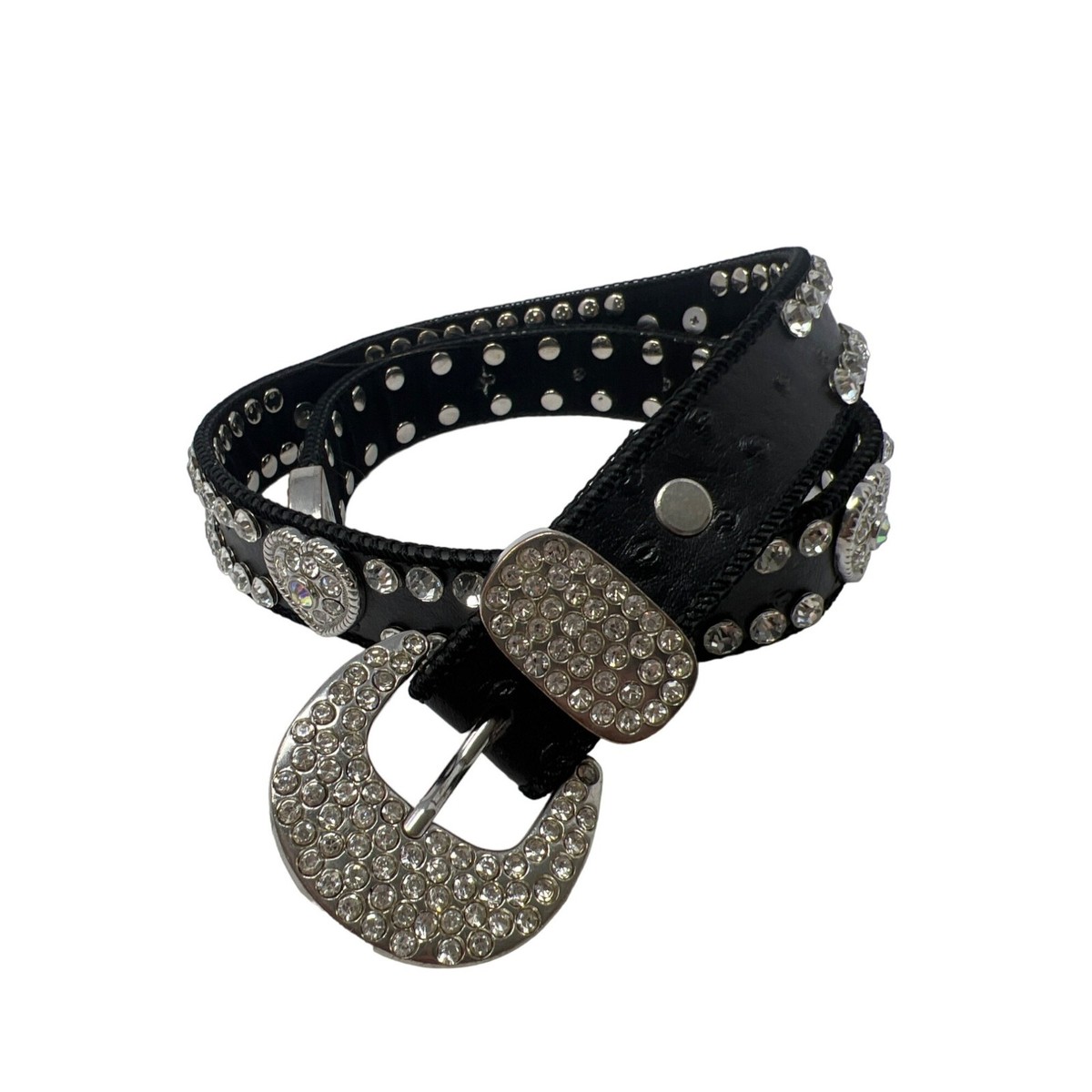 その他 R Beltiscool Ostrich Print Heart Ornaments Skinny Rhinestone Belt