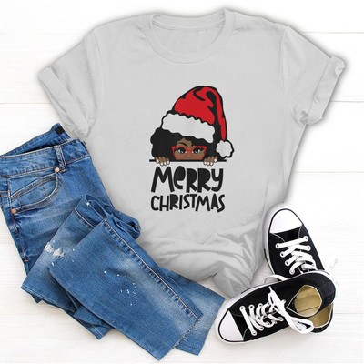 That Melanin Christmas Mrs. Claus Santa Black Peeking Claus T-Shirt