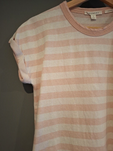 Trenery Size S Organic Cotton Linen blend Pink/white Striped T-shirt Top Blouse - Picture 4 of 16