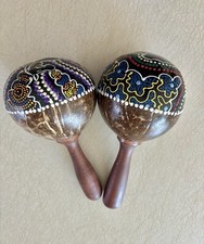 WOODEN COCONUT SHELL MARACA SHAKER - MUSICAL HAND PERCUSSION INSTRUMENT