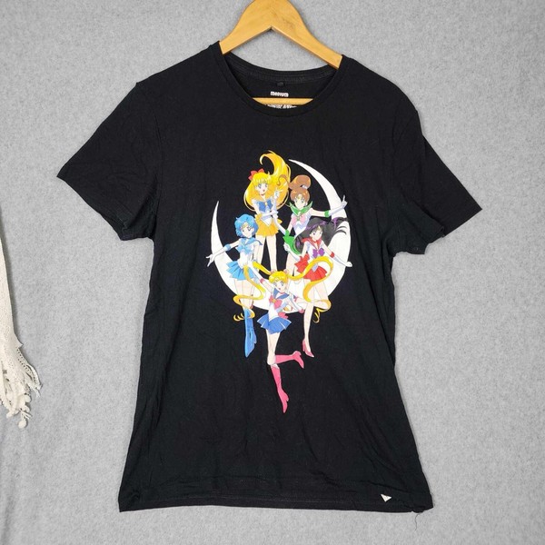 Sailor Moon T Shirt Tee Womens Medium M Black Motif 90s Cartoon Anime Cotton