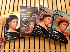 2 Firstline Evolve Exotics Satin Hair Bonnets , Satin Wrap Scarf Donna Durag