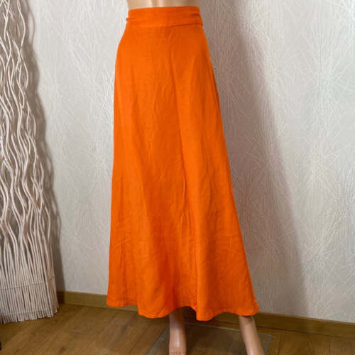 Jupe midi orange doublée taille haute élastique style vintage 70's Surkana - 38 - Afbeelding 1 van 6