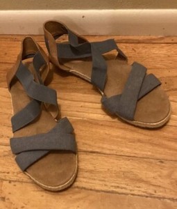 Giani Bernini Blue Fabric Tan Leather Open Toe Sandals Shoes 8M