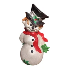 Vintage Christmas Snowman Ceramic Hobbyist Made in 1971 Candy Cane Byron Mold