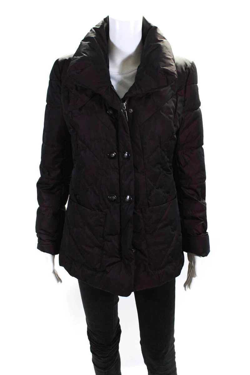 Greenstone Womens High Neck Zip Front Solid Puffer Coat Red Size