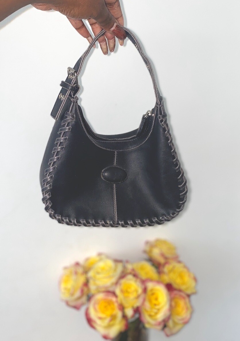 Vintage 1990s Black Mini Handbag | Silver Hardware | Y2K Retro Style