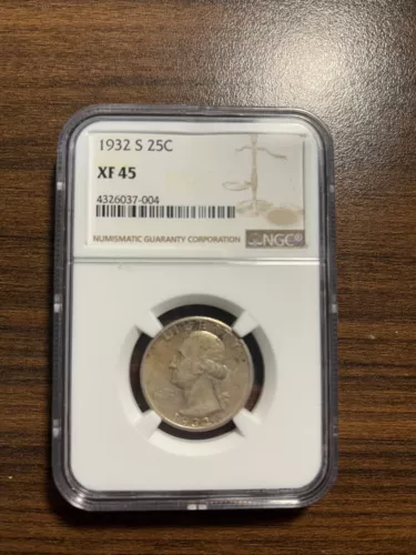 1932-S Washington Silver Quarter Dollar 25C NGC XF 45 Type 1, Silver RARE