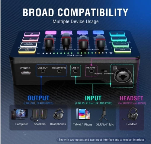 Professional Audio Mixer Live Sound Card and Audio Interface w/ DJ Mixer Effects - Picture 3 of 13