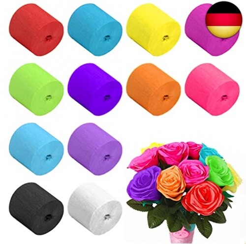 Yutou 12 Rollen Krepppapier Bunt 12 Farben Regenbogen Krepppapier Band Bunt-image