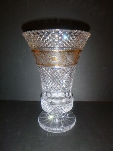 Moser Vintage Art Crystal Large 10" Vase Gold Gilt Etched Decorations CSA RARE - Picture 1 of 12