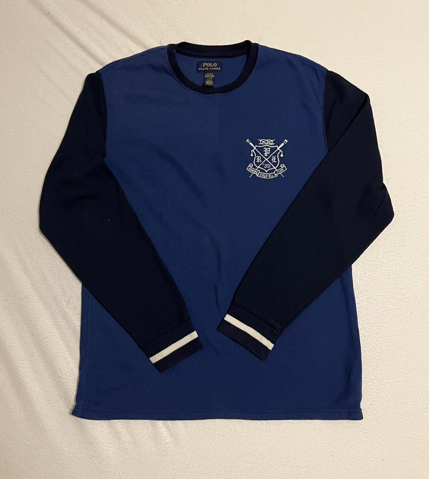 FILA Polo Ralph Lauren ricamata canottaggio club waffle maglia pigiama termico camicia L