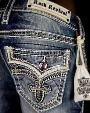 $180 Buckle Rock Revival "Wild Tiger" Swarovski Sequins Leather Easy Skinny