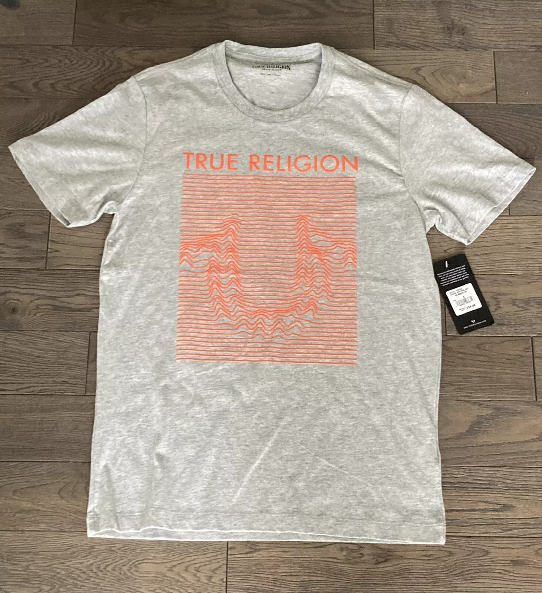 white and orange true religion shirt