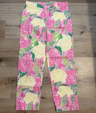 Lilly Pulitzer Vintage Cotton Stretch Shoo Fly Capris Pink Poplin Floral Size 2