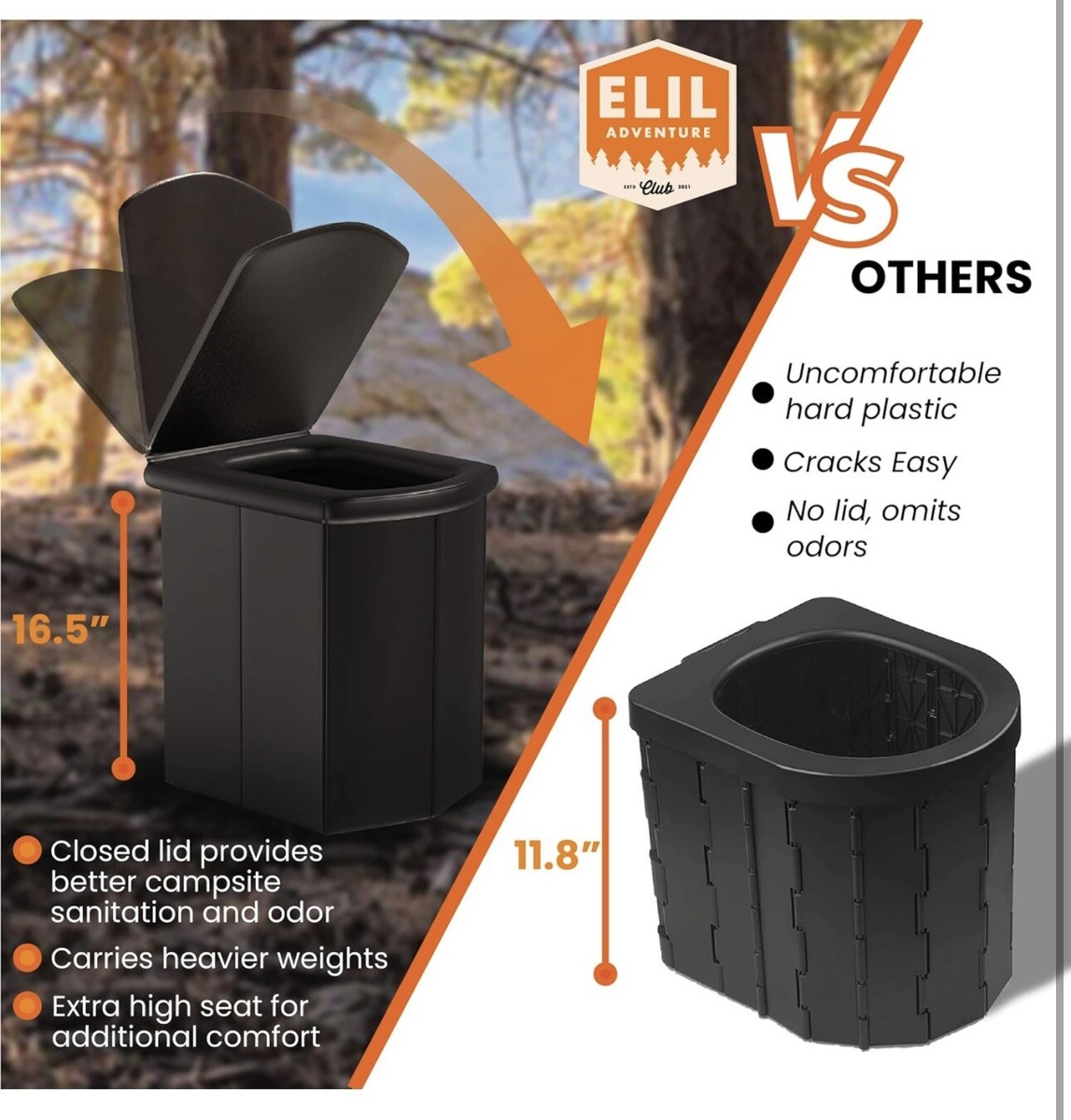 Portable Toilet For Adults Camping Porta Potty Toilet, Extra Tall