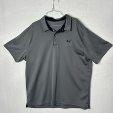 Under Armour Mens Gray Polo Shirt Heat Gear Short Sleeve Loose Fit Size 2XL
