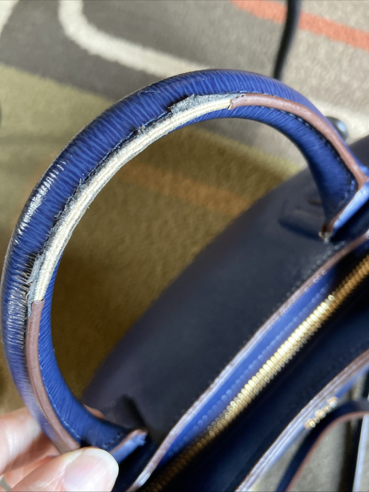 Lauren Ralph Lauren Blue Leather Tote Bag Med Side Shoulder Strap Classy Classic thumbnail 12