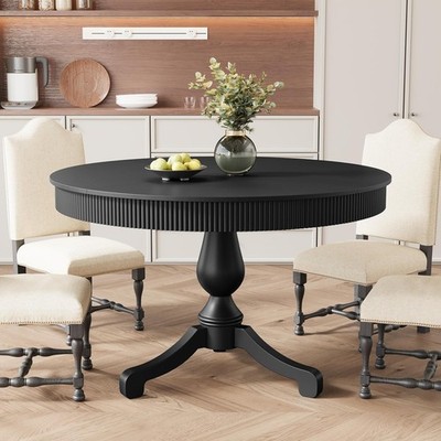 47'' Round Dining Table for 4-6, Wood Kitchen Table with Sturdy Base, Round