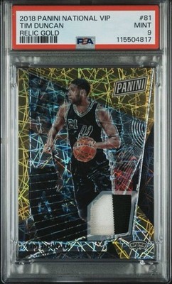 Panini 2018 National VIP Tim Duncan Spurs Relic Gold #81 PSA 9 5/5