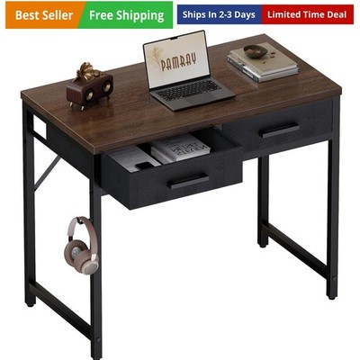 32 Inch Small Computer Desk with 2 Drawers for Bedroom Study Writing Home Off...