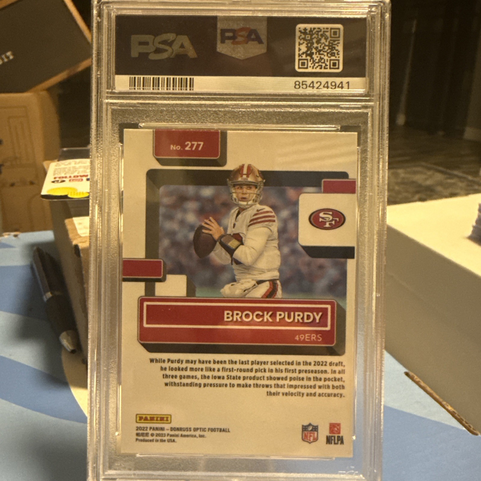 2022 Donruss Optic Brock Purdy PSA 9 Rated Rookie San Francisco 49ers RC #277 view 2