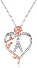 Rose Heart Initial Necklaces Gifts for Women Teen Girls, Rose Love Heart Letter