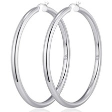 4mm Thick Gold Chunky Earrings Steling Silver Post Hoops Earrings Silver,60mm