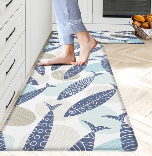 Coastal Kitchen Rugs Set of 2 Beach Kitchen Mats for Floor Cushioned Anti Fat...