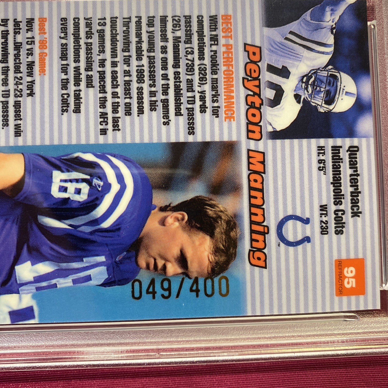1999 BOWMAN'S BEST REFRACTOR #95 PEYTON MANNING 380/400 PSA 9 view 3