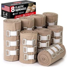 Premium Elastic Bandage Wrap 8pk 4x3 , 4x4 24 Extra Cli