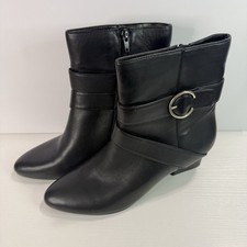 Nine West Black Leather Ankle Boots 9M Luxe Buckle Strap Heeled