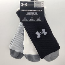 3 Pair Under Armour Tech Crew Socks, Men's Shoe Size 8.5-13, L, Women's 10-14