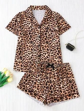 Leopard Pint Pajama Shirt & Shorts Set – Summer Casual Outfit