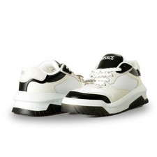 Versace scarpe sneakers uomo pelle e camoscio bianco/nero US 11 IT 44