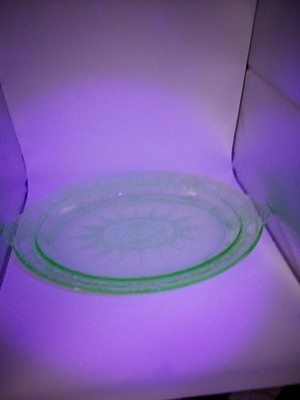 Hazel  Atlas Uranium  Florentine Depression Glass Serving Platter 11.5''