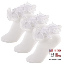 White Girls Ruffle Socks Gold Shimmering 6-8 Years Baby Girls White - 3 Pairs